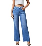 Guaile Straight Leg Jeans for Women High Waisted Stretchy Boyfriend Jeans Frayed Raw Hem Loose Je...