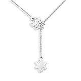 BNQL Autism Awareness Puzzle Lariat Necklace Motivational Autism Gift (Silver Y necklace)