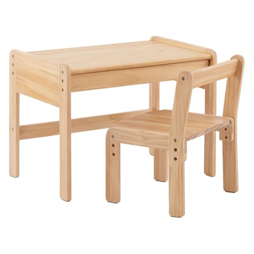 ぼん家具 [完成品] キッズデスク チェア 2点セット 引き出し付き スタディーセット 3段 高さ調整 木製 子ども用 お絵かき机 ナチュラル