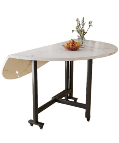 LPYROSE 折りたたみ ダイニングテーブル 丸形 1m 白大理石紋 キャスター付き おしゃれ 省スペース コンパクト 4-6人用 食卓 カフェ ラウンド バタフライ スタイル (白い大理石のテクスチャ1m)