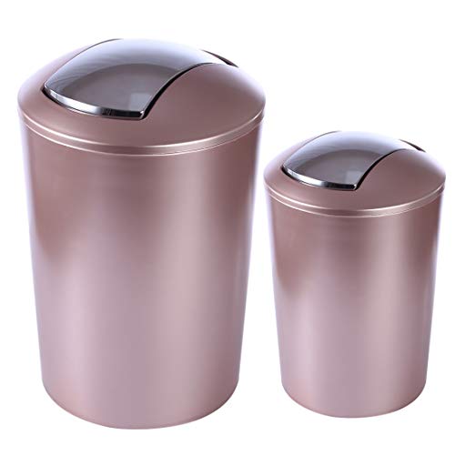 Searchyou - 2 Piezas 6,5 + 10 litros - Papelera Cubo de Basura de Cocina Tapa Basculante Plástico con Tapa Abatible para Cocina baño - Oro Rosa