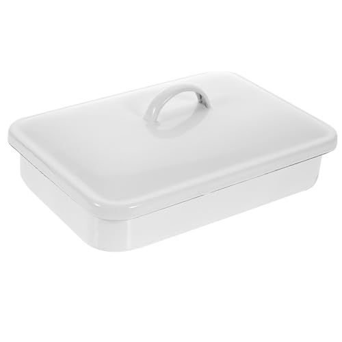 GALPADA Bandeja para Hornear Rectangular de Esmalte de Color Claro 30x20 Cm Tapa, Bandeja Multifuncional Resistente al Calor Desgaste para Cocina y Horno