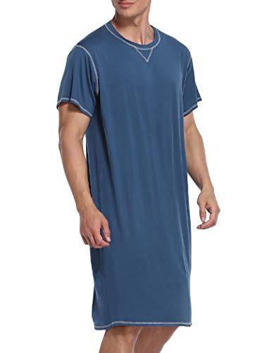 INZOE Nachthemd Herren Kurzarm Knielang Schlafkleid Pyjama Schlafanzug Einteiler Nachtwäsche für Männer Sommer Cover