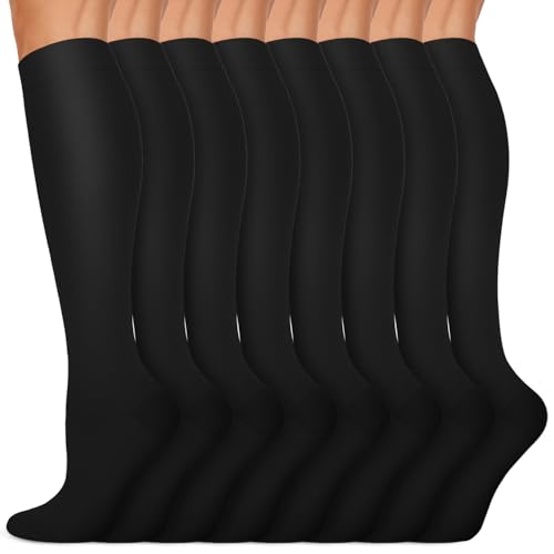Image of 7 Pack Copper Knee High Compression Socks For Men & Women - Best For Running,Athletic,Medical,Pregnancy and Travel -15-20mmHg