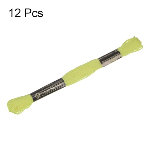 Image of HARFINGTON 12 Skeins Embroidery Floss 8.75yds(8m) Egyptian Long-Staple Cotton Cross Stitch Thread for Sewing DIY Bracelet Yarn String and Crafts, Green-Yellow(6012)