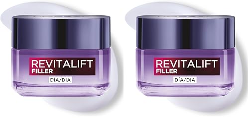 L'Oréal Paris Crema de Día Rellenadora Anti-edad Revitalizante Revitalift Filler, Antiarrugas y Volumen, Con Ácido Hialurónico Concentrado, Acabado no graso, 50 ml (Paquete de 2)