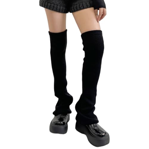 Wdbild Medias para mujer, calentadores de piernas de punto, acampanadas, mangas de ganchillo, puños holgados, tobilleras, calcetines altos hasta la altura de la calle, Negro, Size 70cm