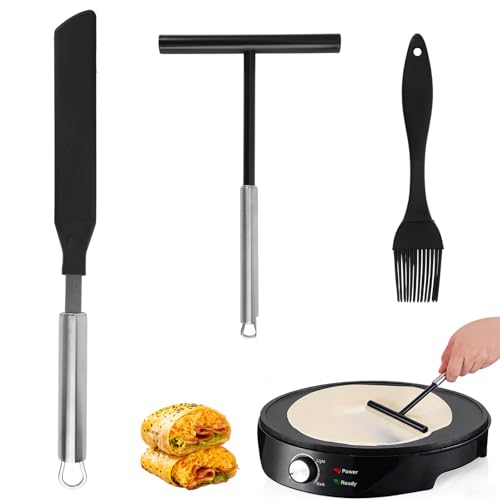 3 Piezas Utensilios para Crepes, Utensilios para Hacer Crepes, Espátula para Crepes de Silicona, Esparcidor de Crepes, Cepillos de Silicona, Distribuidor de Masa para Crepes