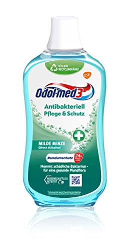 Odol-med3 - Enjuague bucal antibacteriano, cuidado y protección, sin alcohol, inhibe las bacterias dañinas y apoya una flora bucal saludable, 500 ml