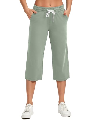 Image of SPECIALMAGIC Women Capri Pants Cotton Yoga Wide Leg Pajama Pants Capris Sweatpants Sports