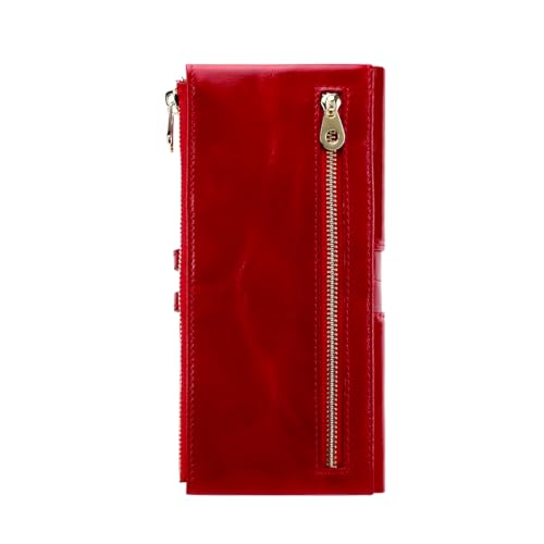 Women's RFID Blocking Wallet Soft Leather Clutch Money Ladies Purse Slim Card Holder Organizer Zip Pocket (3020-Red)2