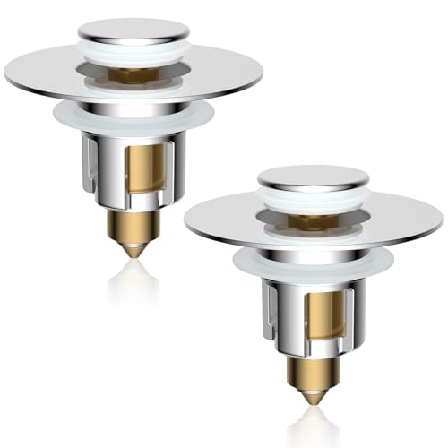 iFealClear 2 Pack Metal Universal Bathroom Sink Stopper, Upgraded Stainless Steel Sink Drain Strainer for 1.1''~2.36' Basin Pop Up Drain Strainer, Anti-Clogging Filter Basket, Polished Chrome