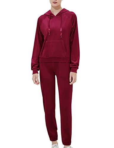 MessBebe Damen Trainingsanzüge 2 Stück mit Kapuze Jacke lange Sporthosen,Rot Wine,M Cover