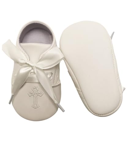 Unisex Baby Christening Shoes with Cross Embroidery and Ribbon Laces - Ideal for Baptism and Special Occasions3