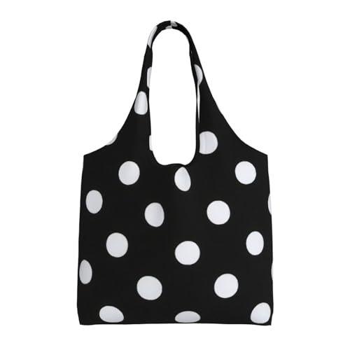 Black & White Big Dot Print Aesthetic Canvas Tote Bag - Reusable Shoulder Tote Bag For Women Lady Casual Vacation, Shopping, Work, Gym