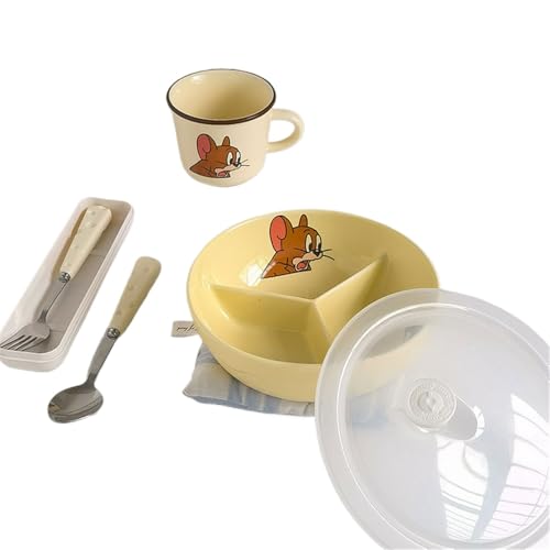 トムとジェリー 食器セット 子供用 家庭用 プレート カップ スプーン 仕切り皿 耐衝撃 茶碗 皿 カップ スプーン 人気 かわいい アニメ グッズ 入学ギフト 男の子 女の子 プレゼント 出産祝い,2