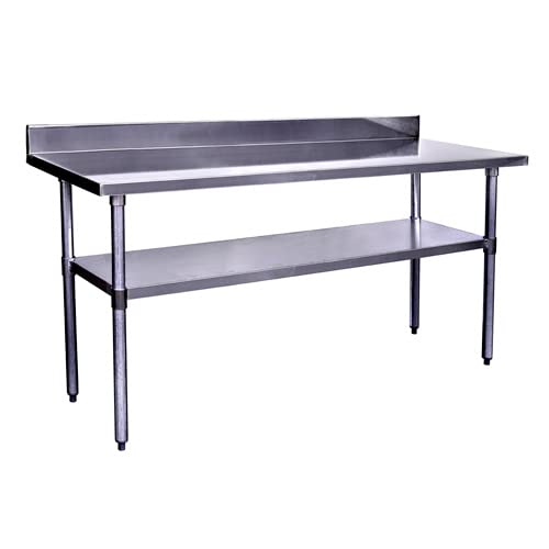 Image of Kratos Stainless Steel Kitchen Prep Table 72 inchx24 inch with Backsplash and Undershelf, NSF Worktable for Restaurants - 16ga /304SS