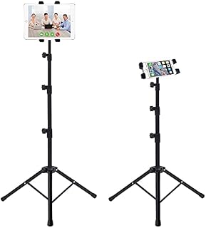 IPad Tripod Stand, Height Adjustable Tablet Floor Stand, Tablet Holder Stand with 360° Rotating iPad Tripod Mount for iPad, iPad Mini, iPad Pro, iPad Air and other 5.5-12.9 Phone Tablet