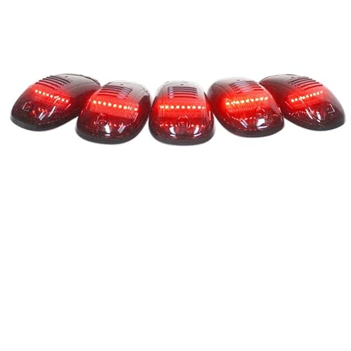 Cab Marker Roof Top Clearance Light, 5pcs Cab Roof Clearance Marker Lamps Full Strip LED Lights Fit Use For Chevy Dodge Ford GMC Heavy Duty Or Super Trucks 12V(Red)