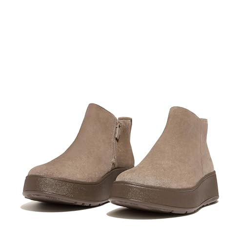 Fitflop Women's F-Mode Suede Flatform Zip Ankle Boots, Minky Grey, 10