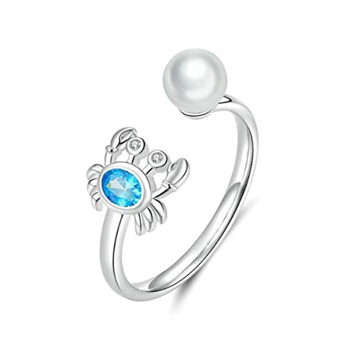Animal Mermaid Tail Rings for Women Sterling Silver Dolphin Tail Adjustable Open Ocean Pearl Ring for Teen Girls Mother's Day Christmas Jewelry (Crab Ring Jewelry)