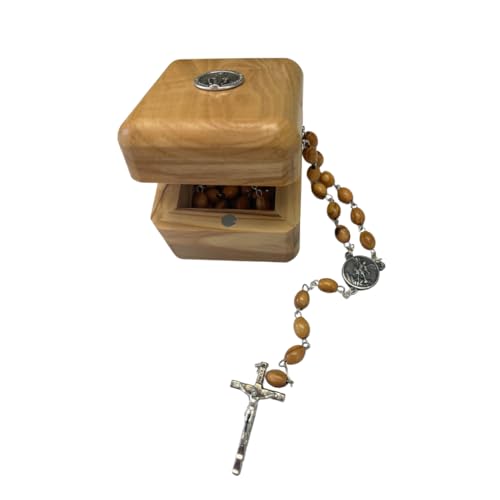 Conjunto de caixa e rosário de madeira de oliveira de São Miguel