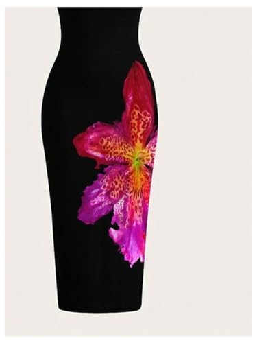 Image of Floerns Women's Flower Print Spaghetti Strap Cami Midi Dress Boho Pencil Dress