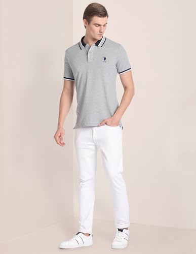 Image of U.S. POLO ASSN. Slim Fit Cotton Polo T Shirt for Men - Breathable, Half Sleeves Mens Tshirt - 3XL, Grey