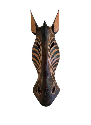 OMA African Mask Wall Hanging Decor Hand Crafted Wooden African Zebra Giraffe Safari Jungle Wall Home Decor