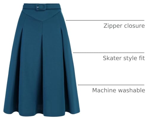 Image of Allegra K Women's Office Work Skirts Belted Waist Midi A-Line Pleated Skirt