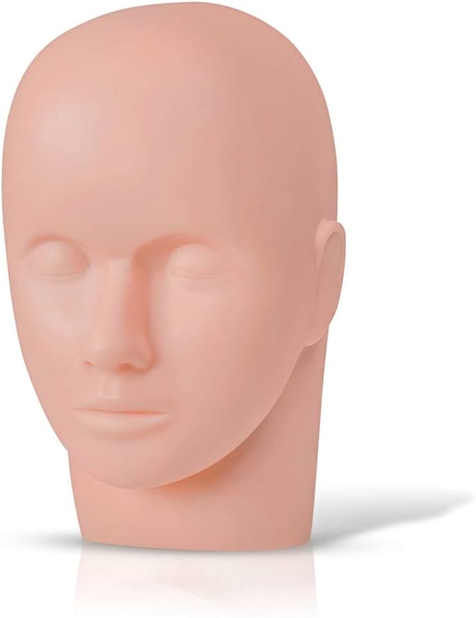 Lash Mannequin Head, Practice Training Head,for Make Up and Lash Extention,Cosmetology Doll Face Head,Soft-Touch Rubber Practice Head,Easy to Clean by Skincare Essential Oil. (Skin colour)