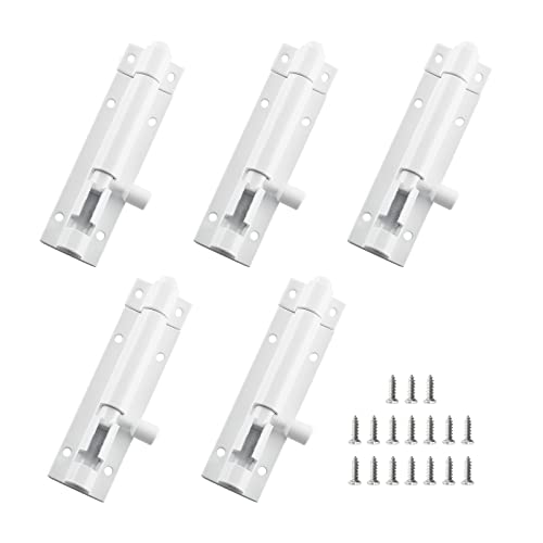BokWin Schiebeschrauben aus Aluminiumlegierung, 7,6 cm, Mini-Türriegel, Sicherheitsriegel mit Schrauben, Weiß, 5 Stück Cover