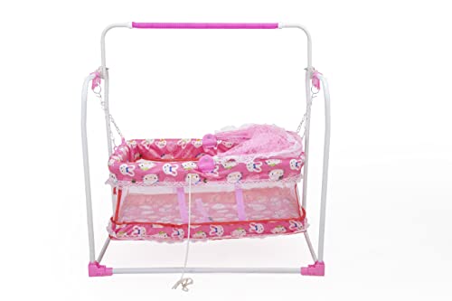 Image of BABYBLESSING New Born Baby Sleep Swing Cradle /Jhula /Palna /Bed /Bedding with Mosquito Net for 0-12 Months Baby Boys and Girls (Pink)