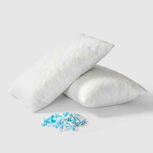 EGOHOME Shredded Memory Foam Pillows, Adjustable Bed Pillows for Side, Back or Stomach Sleepers, Neck Pillows for Sleeping, Neck Support Pillow with Washable Removable Cover