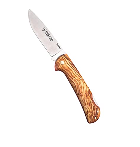 Navaja Cudeman Pandora 388-L con hoja de acero böhler N690Co de 9,5 cm y empuñadura de olivo con separador rojo de 12 cm + portabotellas de regalo (Olivo)