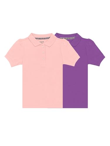 Bienzoe Girl School Button Up Short Sleeve Polo 2pcs Pack
