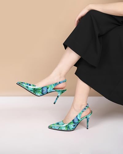 Image of SAMMITOP Women Slingback Heels Stilettos Closed Pointed Toe High Heel Silver Beaded Pumps Comfortable 3.5 Inch High Heels for Women Dressy Shoes