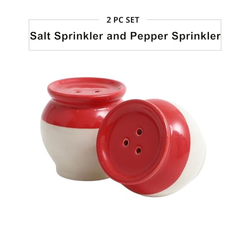Image of VarEesha Red White Handi Ceramic Salt n Pepper Set for Dining Table Used as Namak Dhani, Shaker, Sprinkler for Home, Kitchen and Restaurant