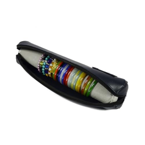 FOMIYES PU Leather Jewelry Storage Bag Dark Blue Cover Bangle Organizer Pouch with Grey Sponge Roll for Bracelets and Accessories Travel Friendly Jewelry Display Holder