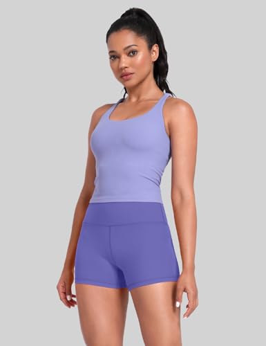 Image of HeyNuts Zeal Bras Longline Ribbed Medium Support Sports Bras, Crisscross Back Tank Tops with Removable Pads A-D Cups