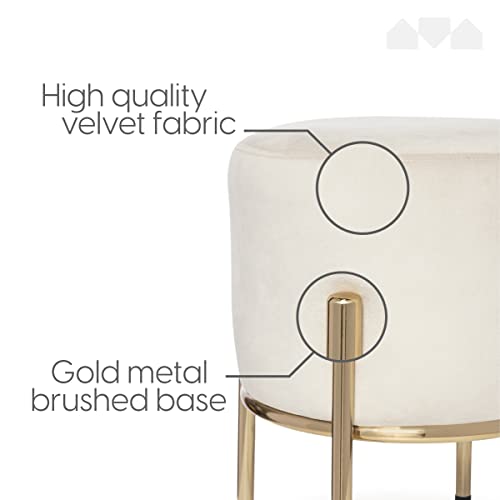image for Milliard Upholstered Round Ottoman, Velvet Cushion with Gold Metal Leg