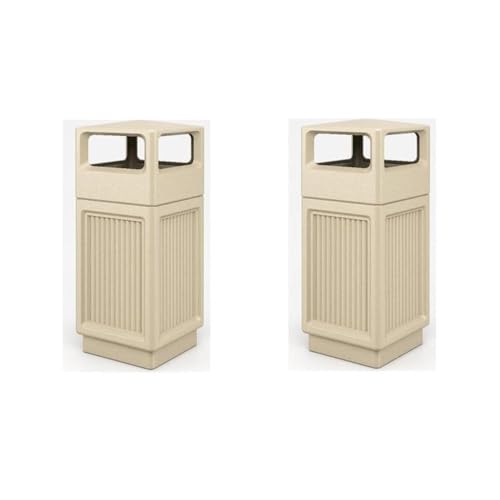 Pemberly Row Set of 2 Plastic Trash Cans with Recessed Panel Receptacles in Tan