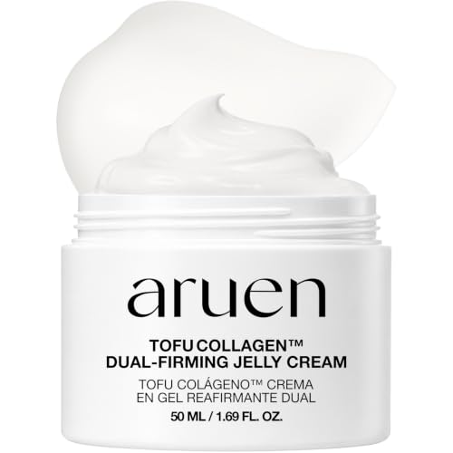aruen Tofu Collagen Dual-Firming Jelly Cream - 80% Fermented Soy Milk + Bean Essence + Niacinamide - Korean Glass Skin Tightening, Daily Facial Moisturizer (1.69 fl.oz | 50ml)