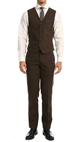 Ferrecci Men's 3 Piece Slim Fit Suit Vintage Bradford Cognac Tweed Heritage 42R #TOP5