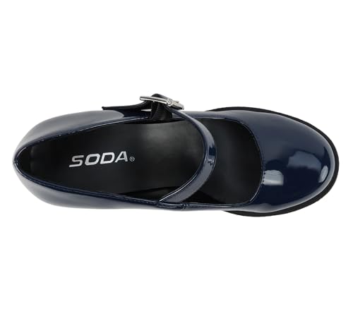 Image of Soda inchEviana inch ~ Women Mary Jane Round Toe Mid Chunky Block Heel Lug Sole Pump with Adjustable Strap