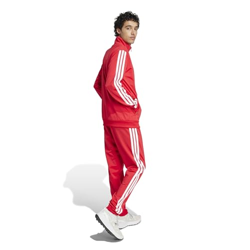 adidas Herren SPORTSWEAR BASIC 3 STRIPES TRICOT TRACKSUIT, pure ruby/white, L