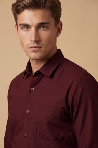 Image of Peter England Men's Everyday Solid Slim Fit Full Sleeve Formal Shirt | Cotton-Rich