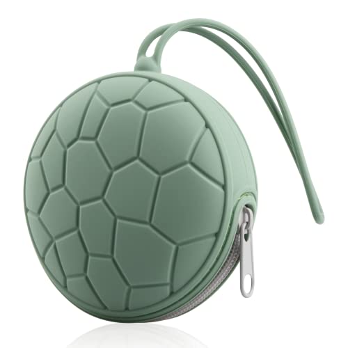 Image of Kalovin Pacifier Holder Case Set, Baby Silicone Pacifier Holder Case w/Transparent Pacifier Storage Box, Protective Storage Container Attaches to Strollers & Diaper Bags, Easy to Clean (Green)