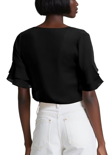 Image of Urban CoCo Women's Sheer Chiffon Bolero Shrug Ruffle Short Sleeve Open Front Cropped Cardigan for Dresses
