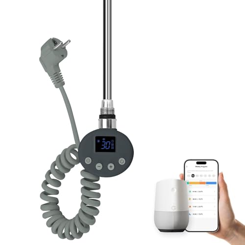 EMKE Resistencia Calefactora WiFi 1200W para Radiadores y Toalleros Eléctricos – Termostato Inteligente con 4 Modos (Confort, Eco, Boost, Antihielo), Antracita, 830x69x62mm